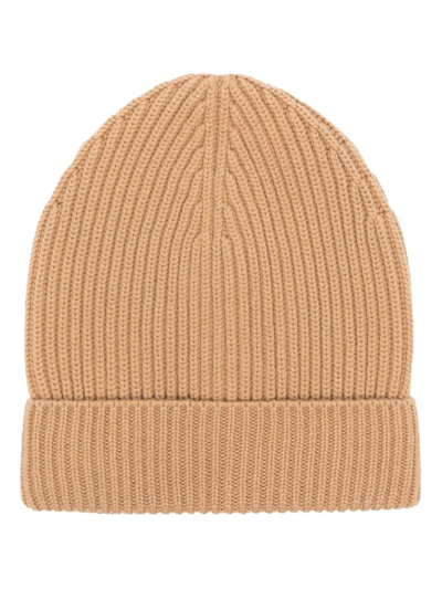 Shop Dolce & Gabbana Turn-up Brim Ribbed-knit Beanie In Neutrals