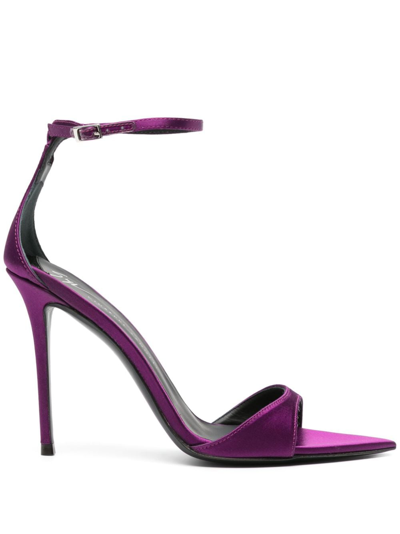 Shop Giuseppe Zanotti 100mm Ankle-strap Satin Sandals In Purple