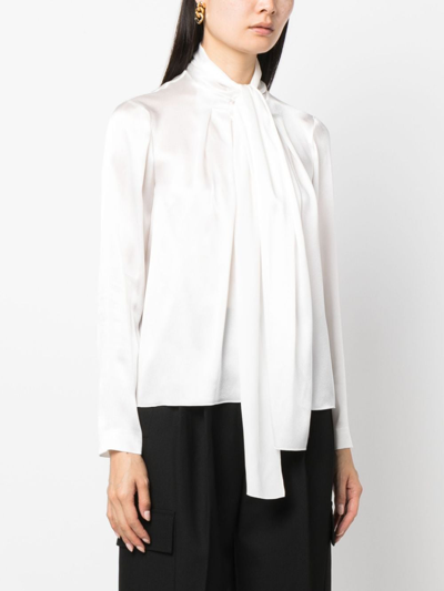 Shop Alberta Ferretti Pussy-bow Collar Long-sleeved Shirt In White