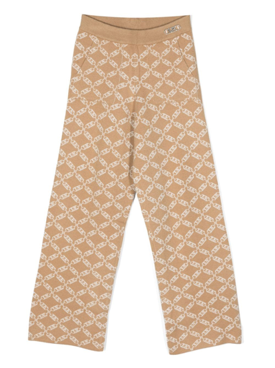 Shop Michael Kors Monogram-jacquard Wide-leg Trousers In Brown