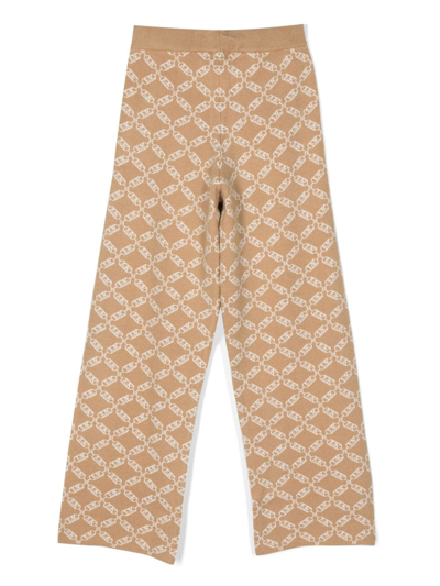 Shop Michael Kors Monogram-jacquard Wide-leg Trousers In Brown