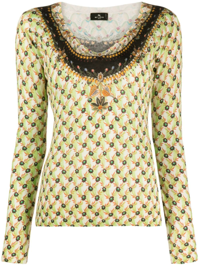 Shop Etro Floral-print Knitted Top In Green