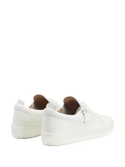 Shop Giuseppe Zanotti Frankie Zip-up Leather Sneakers In White
