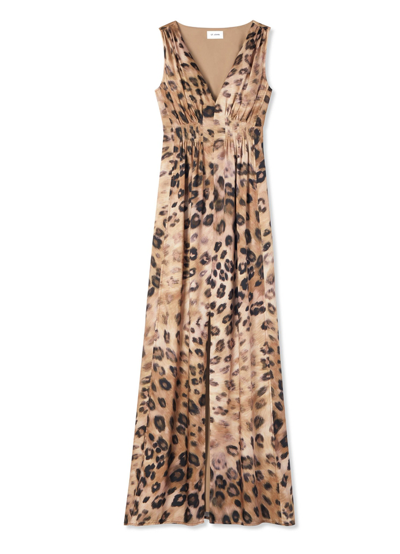 Shop St John Painted Leopard Print Long Dress In Sand Multi