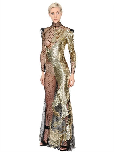 Alexander Mcqueen Sequin Unicorn Swiss Dot Tulle Dress, Black/gold |  ModeSens