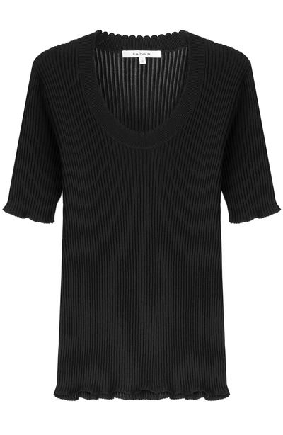 Carven Ribbed Cotton Top With Silk