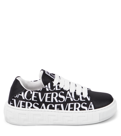 Shop Versace Logo Canvas Sneakers In Black