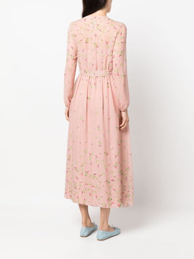 Shop Valentino Floral-print Long-sleeve Dress In Rosa