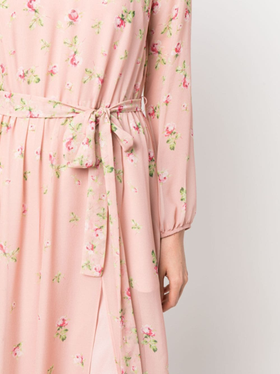 Shop Valentino Floral-print Long-sleeve Dress In Rosa