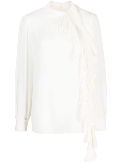 Shop Dolce & Gabbana Frilled-trim Silk Blouse In Weiss