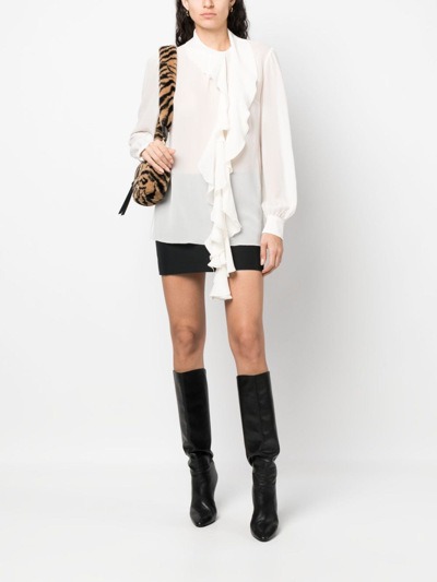 Dolce & Gabbana Silk-georgette Blouse With Ruffles In Weiss