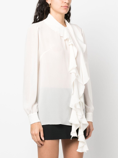 Shop Dolce & Gabbana Frilled-trim Silk Blouse In Weiss