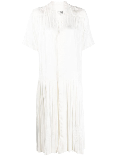 Shop Mm6 Maison Margiela V-neck Pleated Midi Dress In Weiss