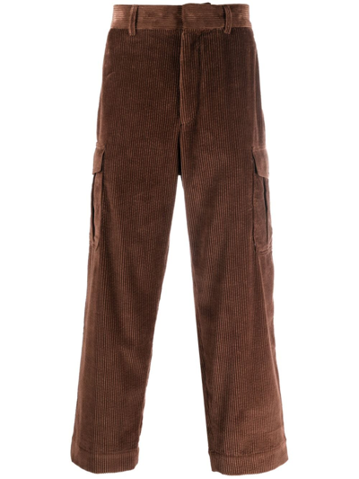 Shop Kenzo Cotton Corduroy Cropped Trousers In Braun