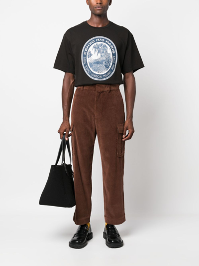 Shop Kenzo Cotton Corduroy Cropped Trousers In Braun