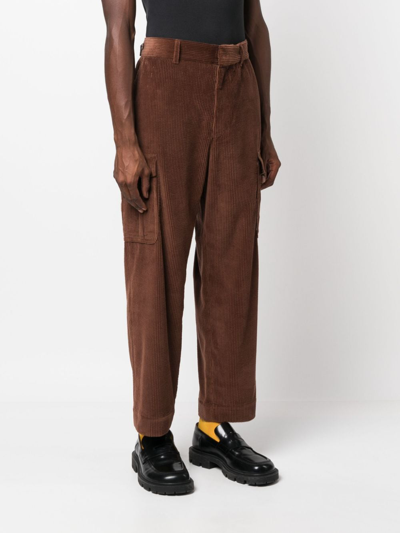 Shop Kenzo Cotton Corduroy Cropped Trousers In Braun