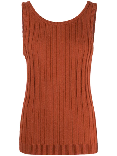 Shop Cashmere In Love Mara Ribbed-knit Tank Top In Braun