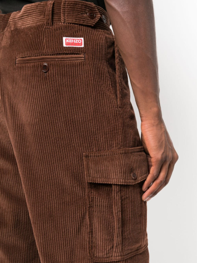 Shop Kenzo Cotton Corduroy Cropped Trousers In Braun