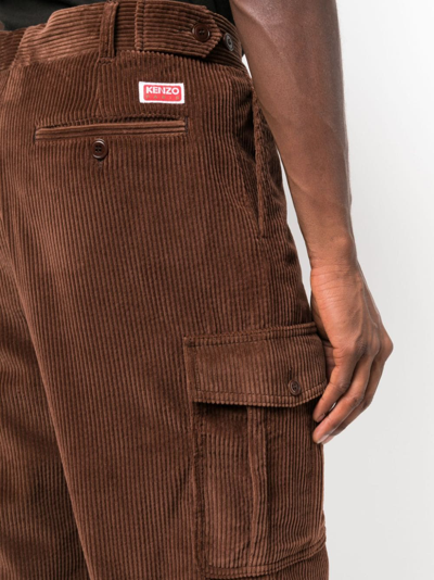 Kenzo Cotton Corduroy Cropped Trousers In Braun