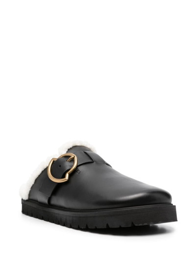 Moncler Bell Leather & Shearling Mule In Schwarz