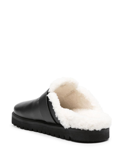 Moncler Bell Leather & Shearling Mule In Schwarz