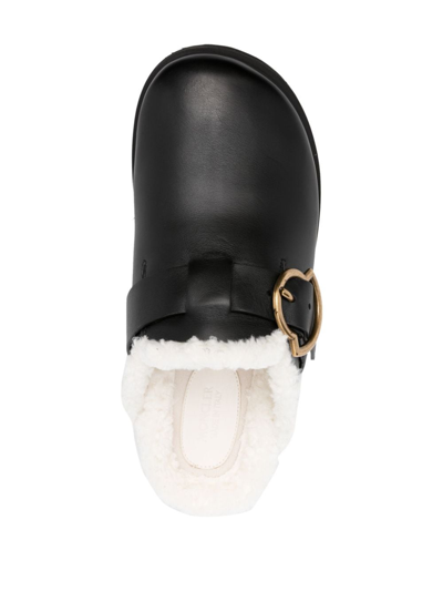 Moncler Bell Leather & Shearling Mule In Schwarz