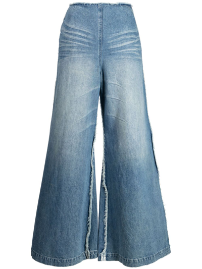 Shop Ground Zero Stonewashed Raw-cut Flared Jeans In Blue