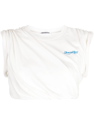 Shop Ground Zero Gathered Cotton Cropped T-shirt In White