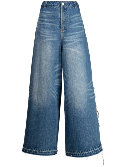 Shop Ground Zero High-waisted Wide-leg Jeans In Blue
