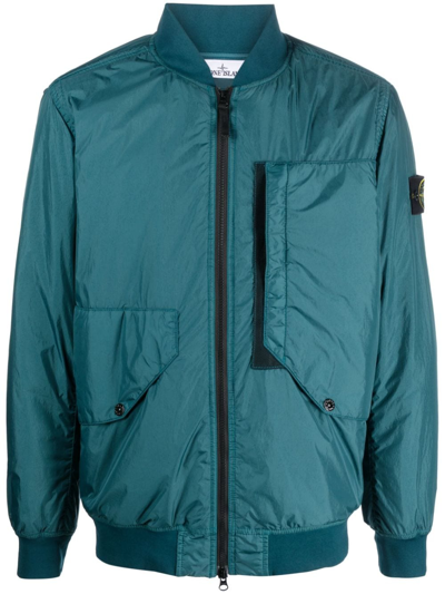 Shop Stone Island Compass-badge Padded Bomber Jacket In Blue