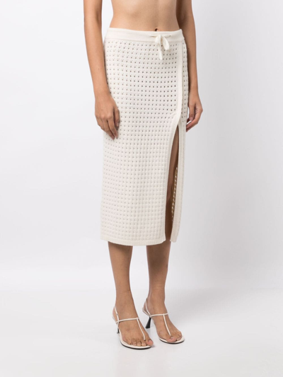 Shop Cashmere In Love Mona Crochet-knit Midi Skirt In Weiss