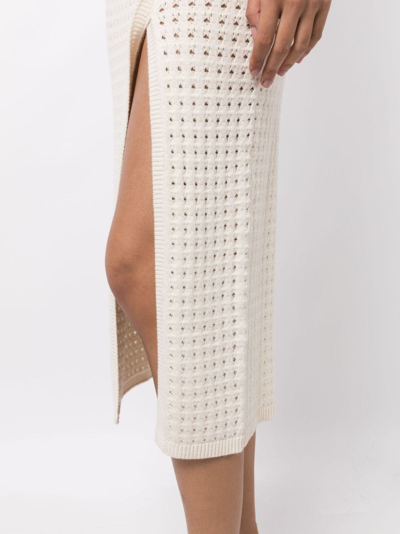 Shop Cashmere In Love Mona Crochet-knit Midi Skirt In Weiss