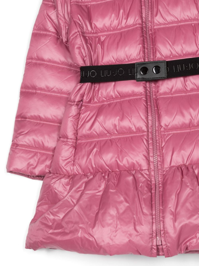 Shop Liu •jo Quilted Hooded Coat In Pink