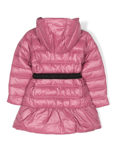 Shop Liu •jo Quilted Hooded Coat In Pink