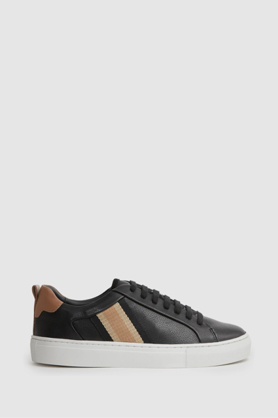 Shop Reiss Sonia - Black Leather Side Stripe Trainers, Uk 3 Eu 36