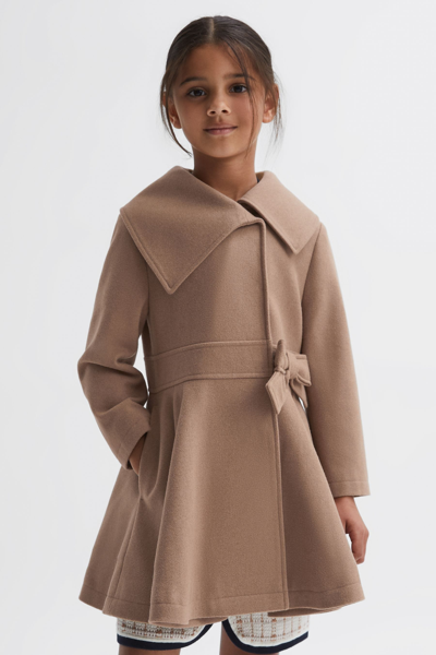 Shop Reiss Sian - Camel Junior Wool Pleated Bow Coat, Age 8-9 Years