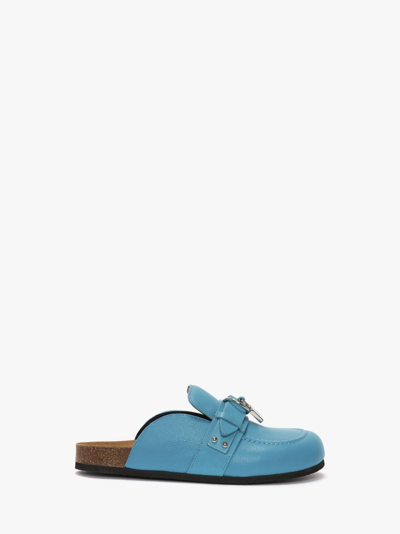 Shop Jw Anderson Padlock Loafer Leather Mules In Blue