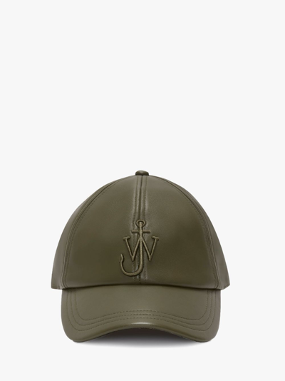 Shop Jw Anderson Leather Baseball Cap With Anchor Logo In Green