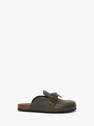 Shop Jw Anderson Padlock Loafer Leather Mules In Green