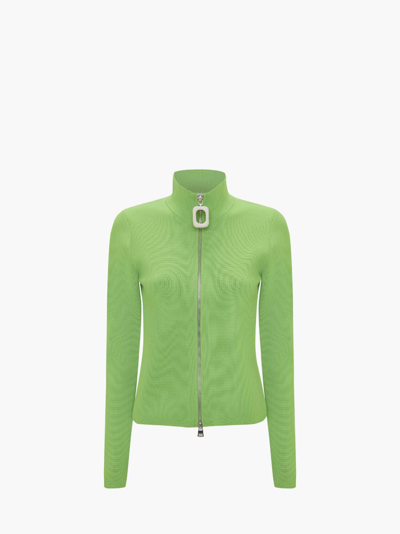 Shop Jw Anderson Fitted Zip Up Cardigan In Green