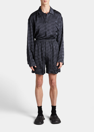 Shop Balenciaga Men's Bb Logo Jacquard Pajama Shorts In Charcoal