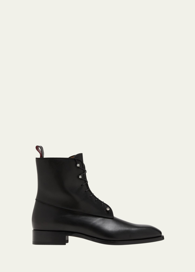 Shop Christian Louboutin Men's Chambeliboot Leather Lace-up Ankle Boots In Black