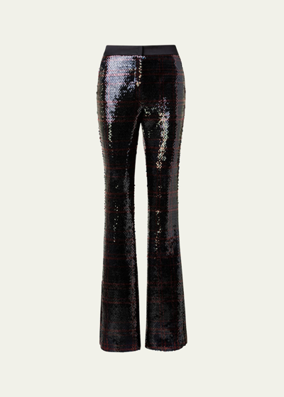 Shop Akris Farida Check Sequined Bootcut-leg Pants In Black-ruby Red