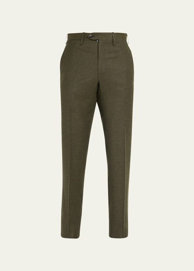 Shop Kiton Men's Birdseye Flannel Pants In Olive