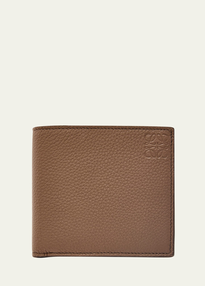 Shop Loewe Men's Debossed Anagram Leather Bifold Wallet In Winter Brown