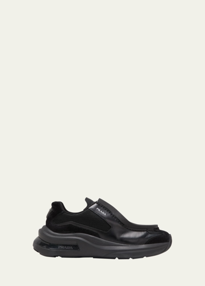 Shop Prada Men's Systeme Spaz Mesh Sneakers In Black