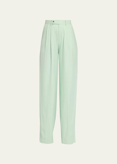 Shop Amiri Double-pleated Wide-leg Trousers With Pin In Green