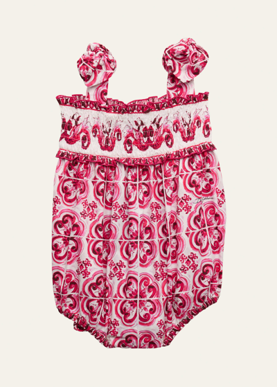 Shop Dolce & Gabbana Girl's Maiolica Printed Bubble Romper In Tris Maioliche Fu