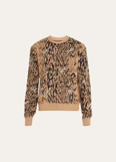 Shop Amiri Men's Logo Cheetah-print Sweater In Brown