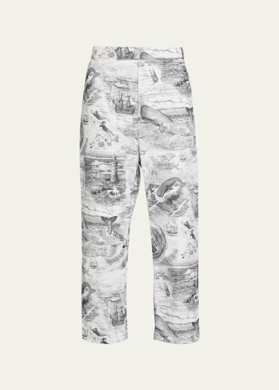 Shop Thom Browne Men's Nautical Toile-print Pants In Blk/wht